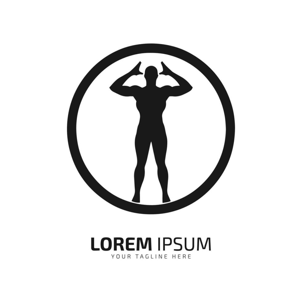 minimal und abstrakt Logo von Fitnessstudio Vektor Mann Symbol Fitness Silhouette isoliert Vorlage Design Fitnessstudio Verein ein Mann Stehen im Kreis