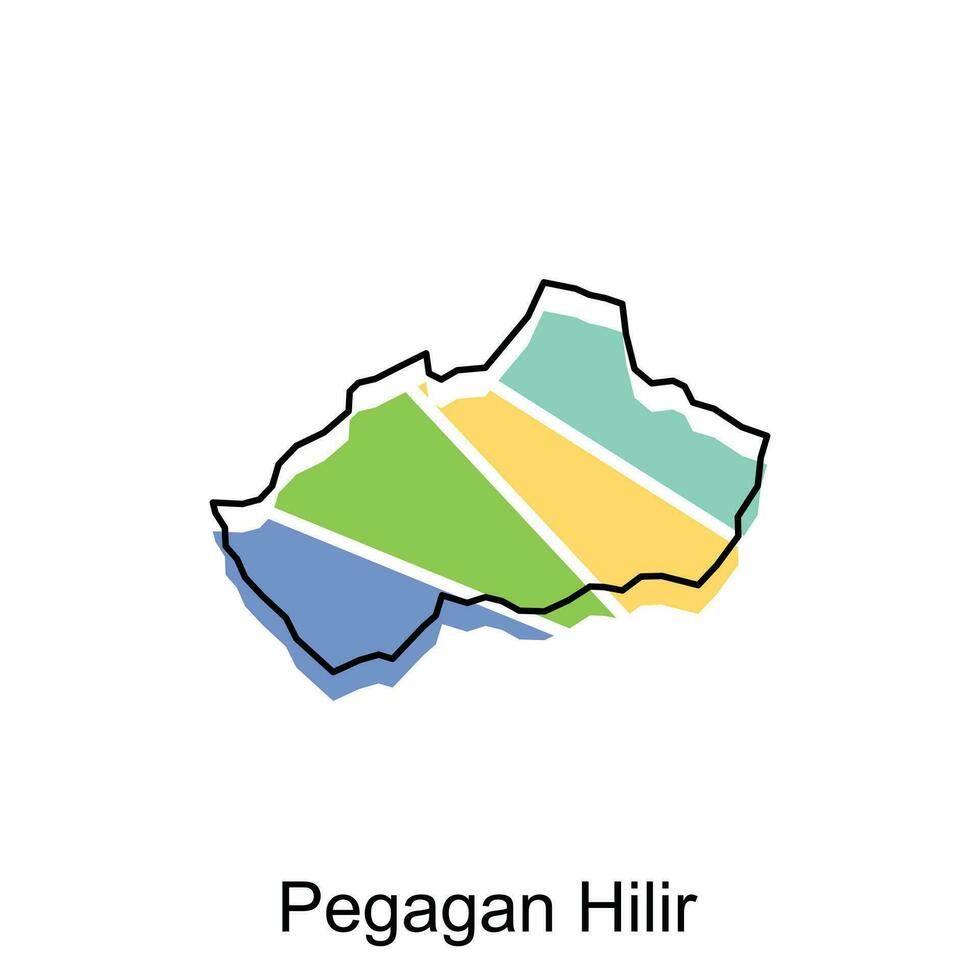 pegagan hilir stad Karta av norr sumatra provins nationell gränser, Viktig städer, värld Karta Land vektor illustration design mall