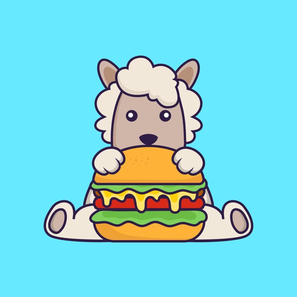 süße Schafe essen Burger. vektor
