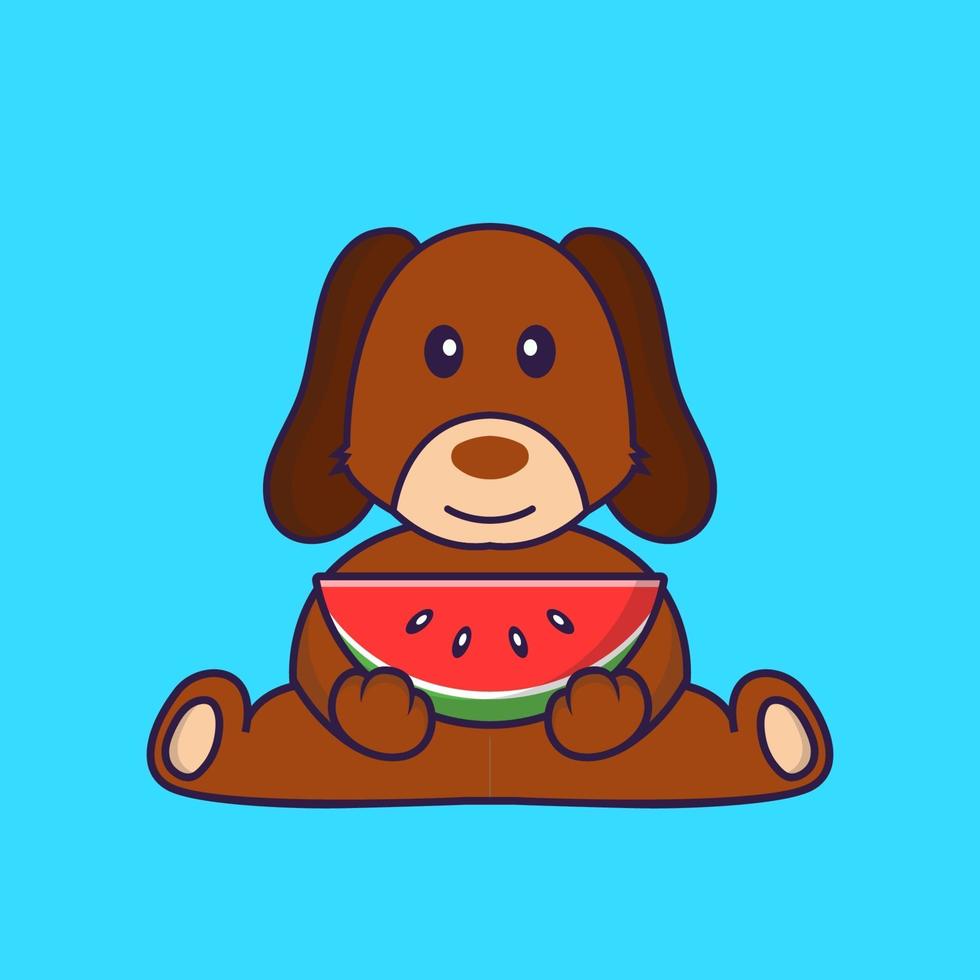 süßer Hund, der Wassermelone isst. vektor