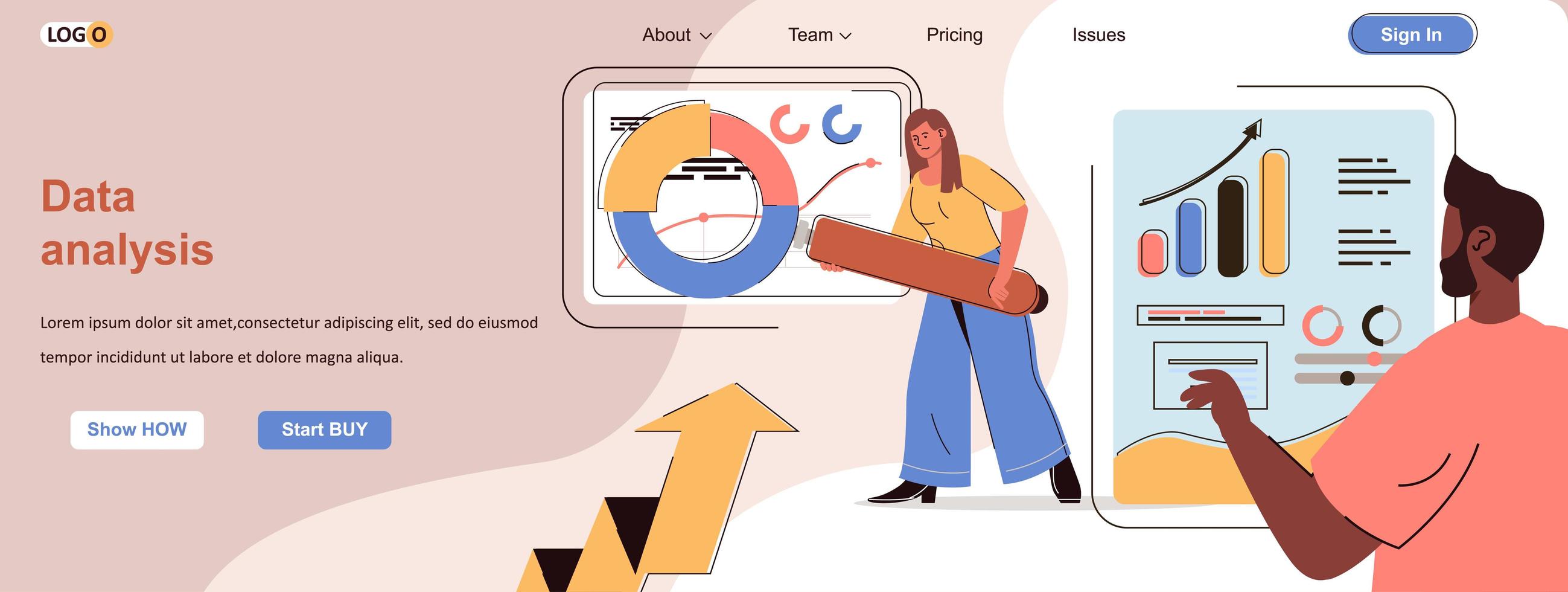 Datenanalyse-Webbanner für Social-Media-Werbematerialien vektor