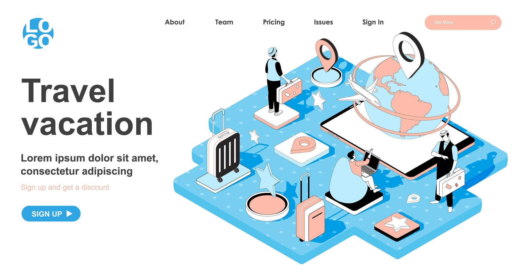 Reiseurlaub isometrisches Konzept für Landing Page vektor