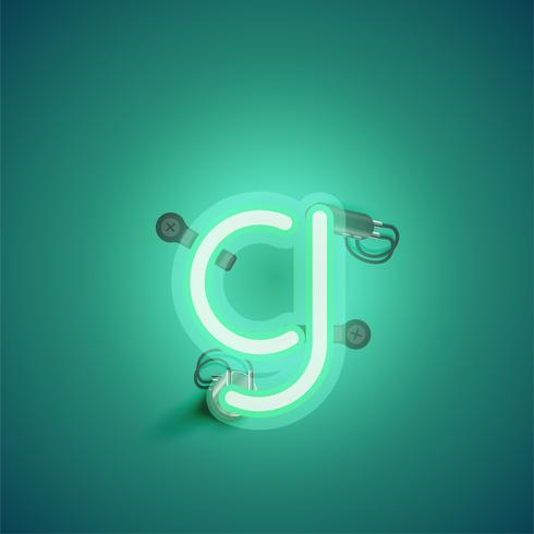 Grüner realistischer Neoncharakter mit Drähten und Konsole von einem fontset, Vektorillustration vektor