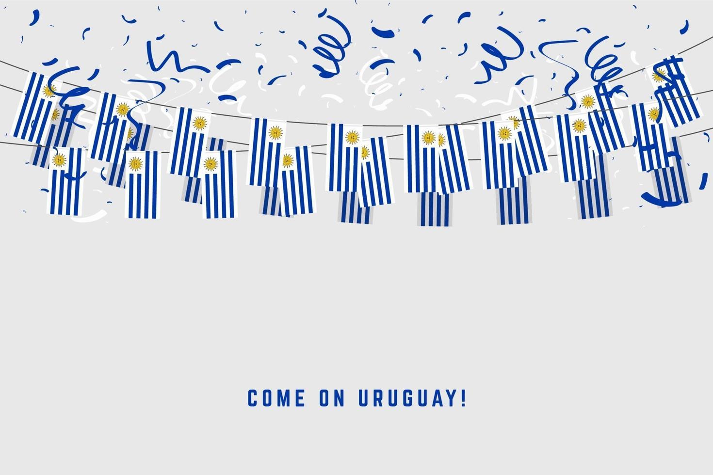 Uruguay-Girlande-Flagge mit Konfetti auf grauem Hintergrund. vektor
