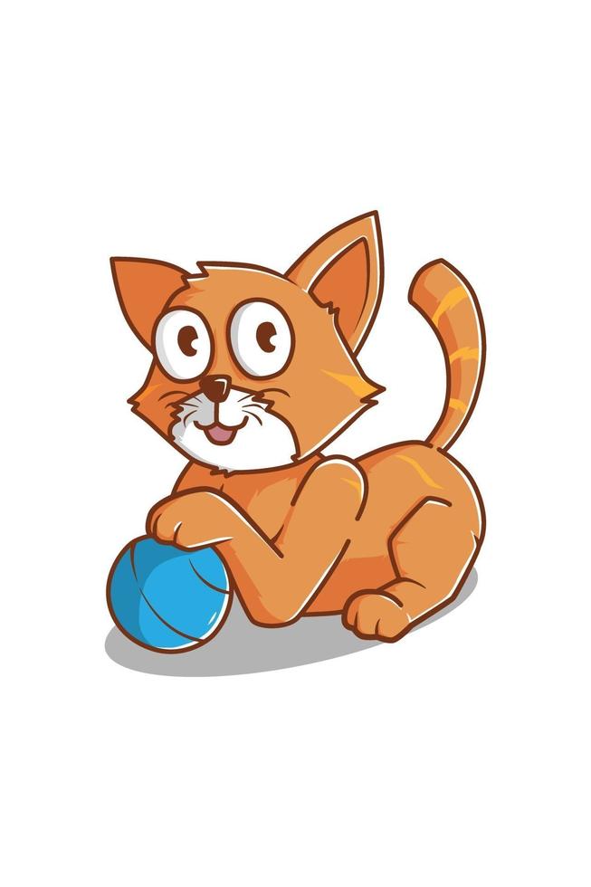 katze, die ballkarikaturillustration spielt vektor