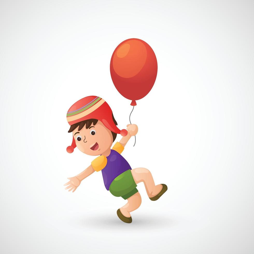 illustration av den isolerade barnpojken med ballongen vektor