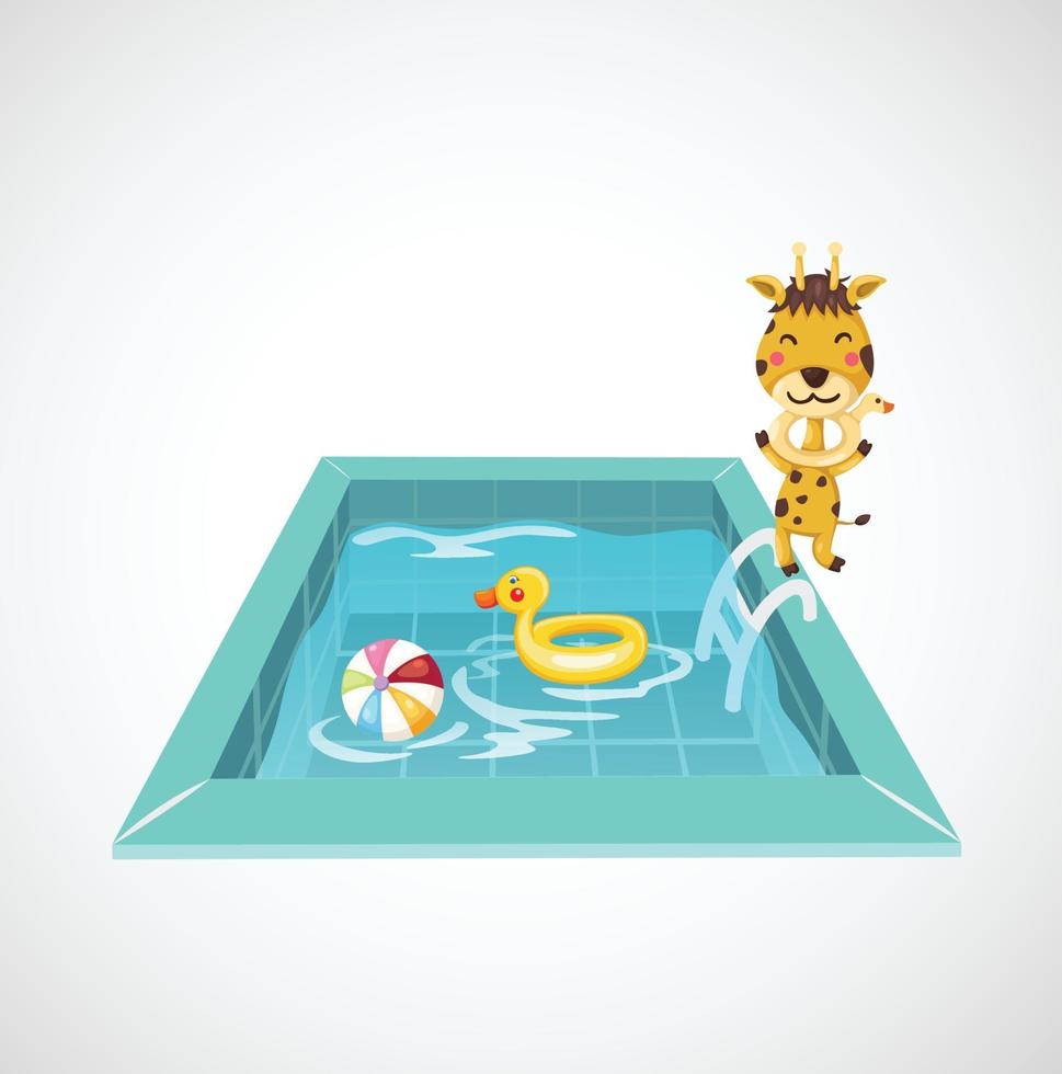 Illustration einer isolierten Giraffe und eines Swimmingpools vektor