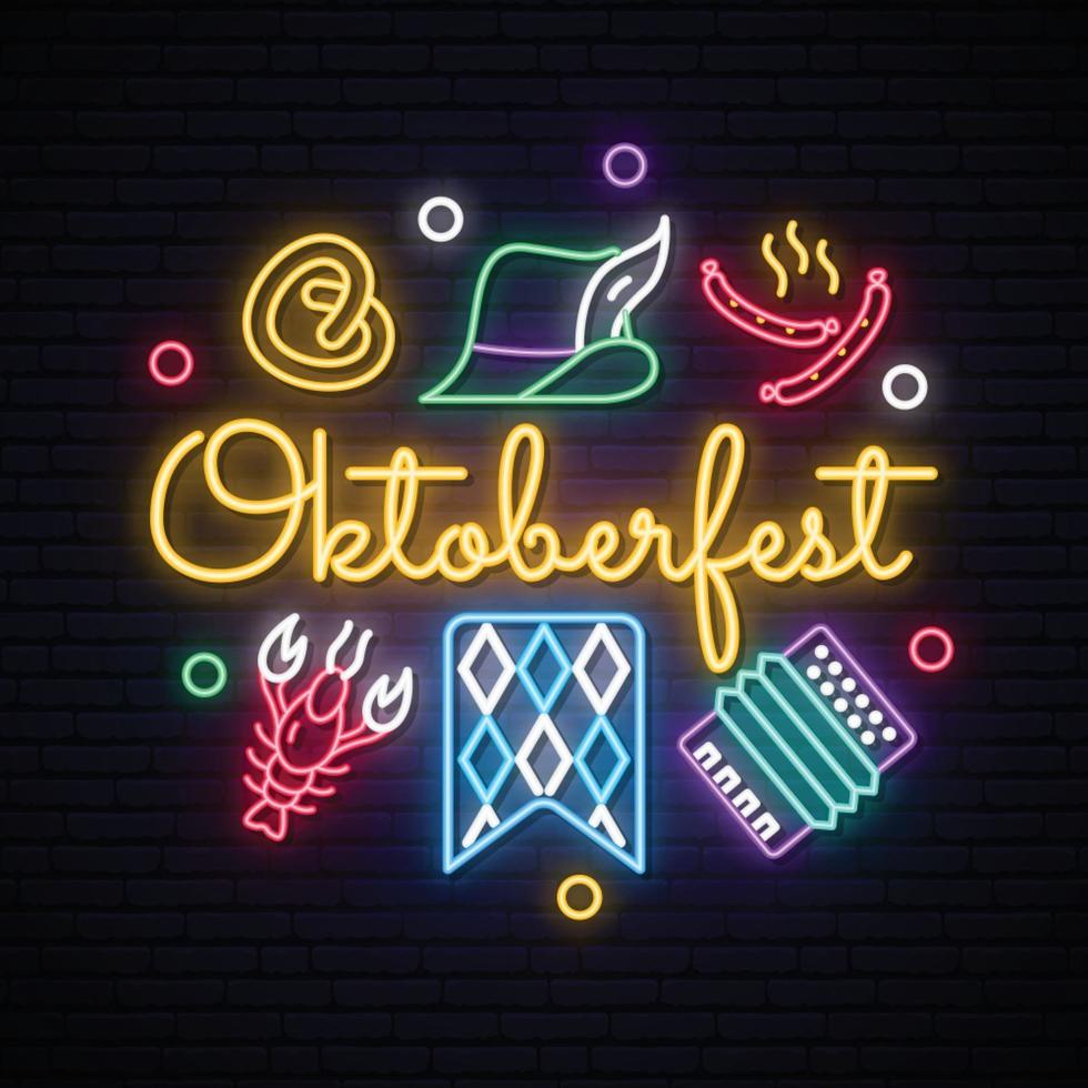 Neon-Oktoberfest-Vektor-Icons gesetzt. vektor