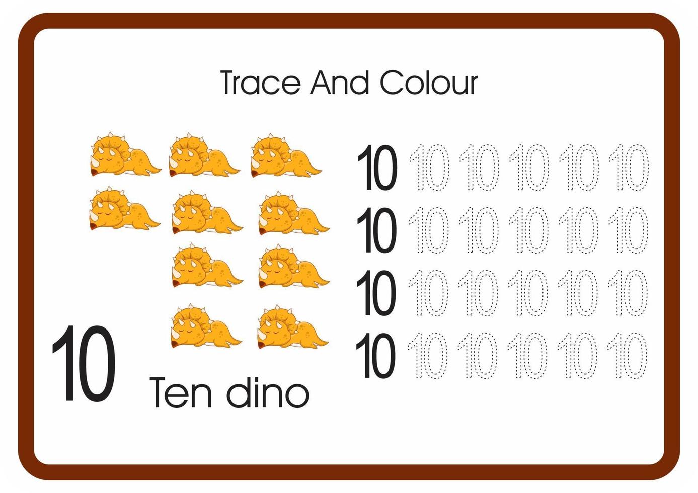 Zählspur und Farbe Dino Orange Zahl 10 vektor