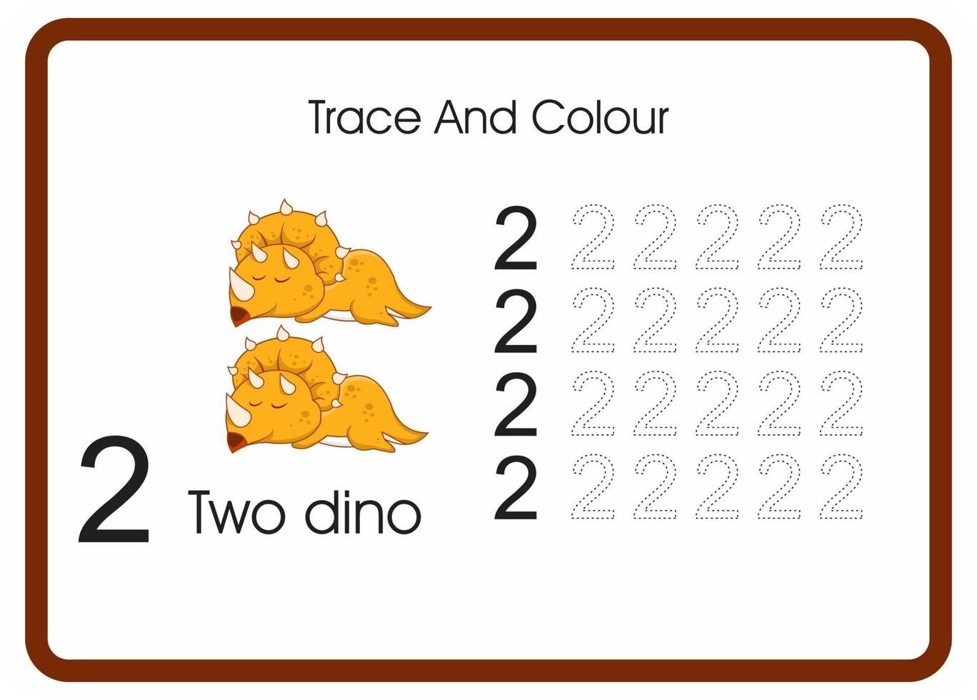 Zählspur und Farbe Dino Orange Zahl 2 vektor