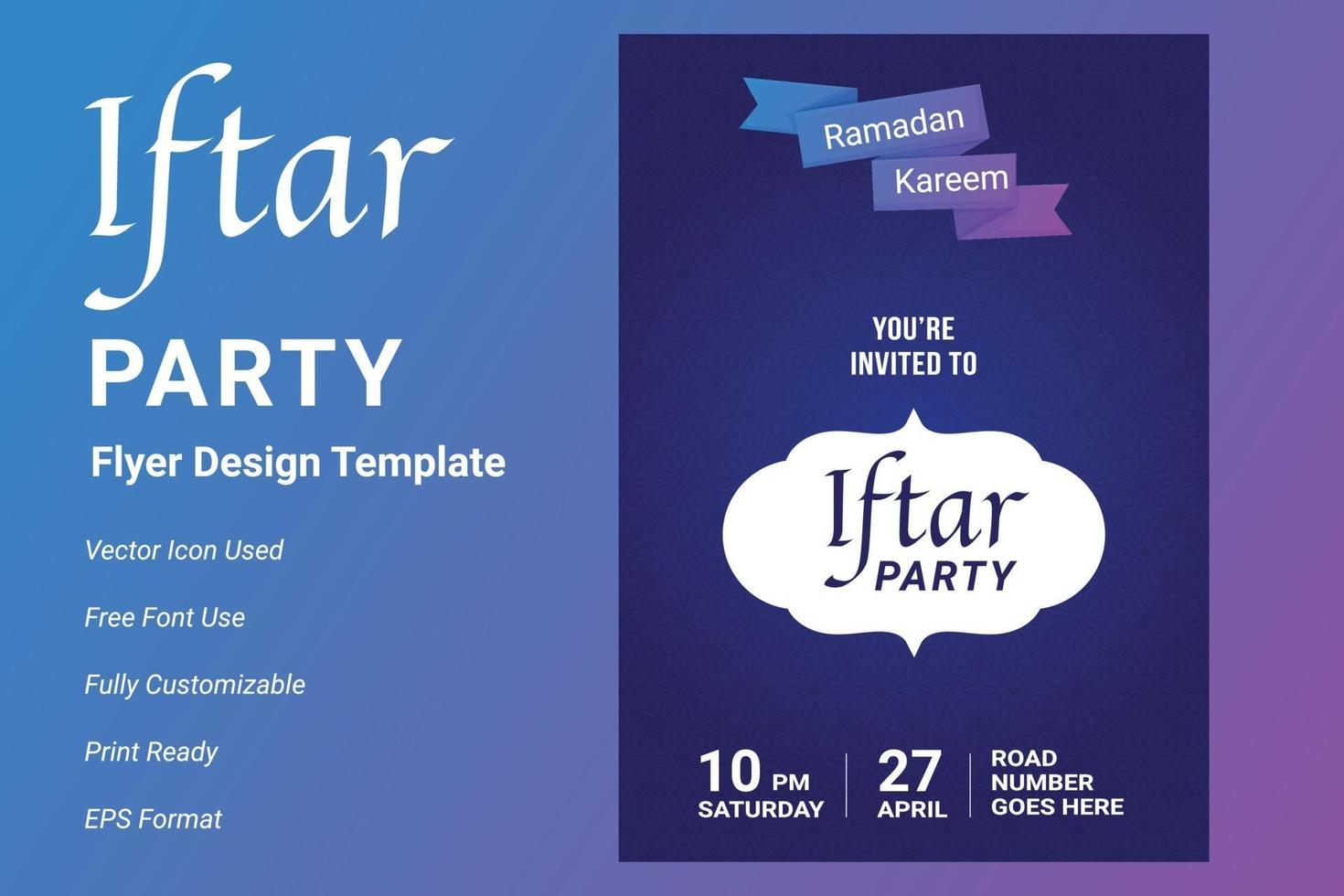 ifter party invitation flyer design. ramadan flygblad för ifter fest vektor