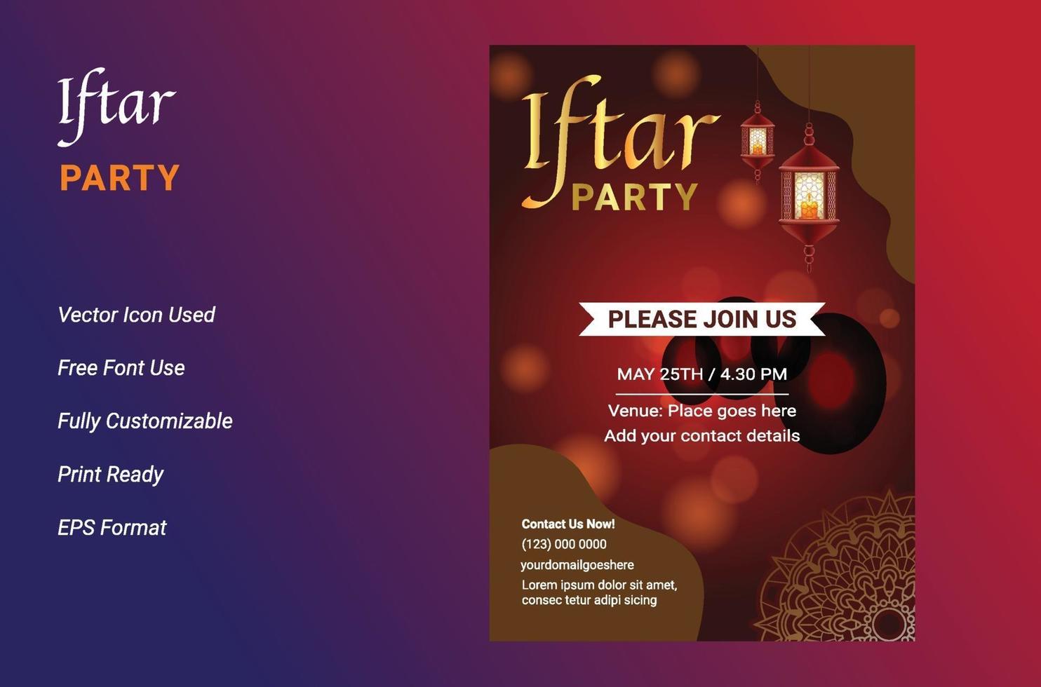 ifter party invitation flyer design. ramadan flygblad för ifter fest vektor