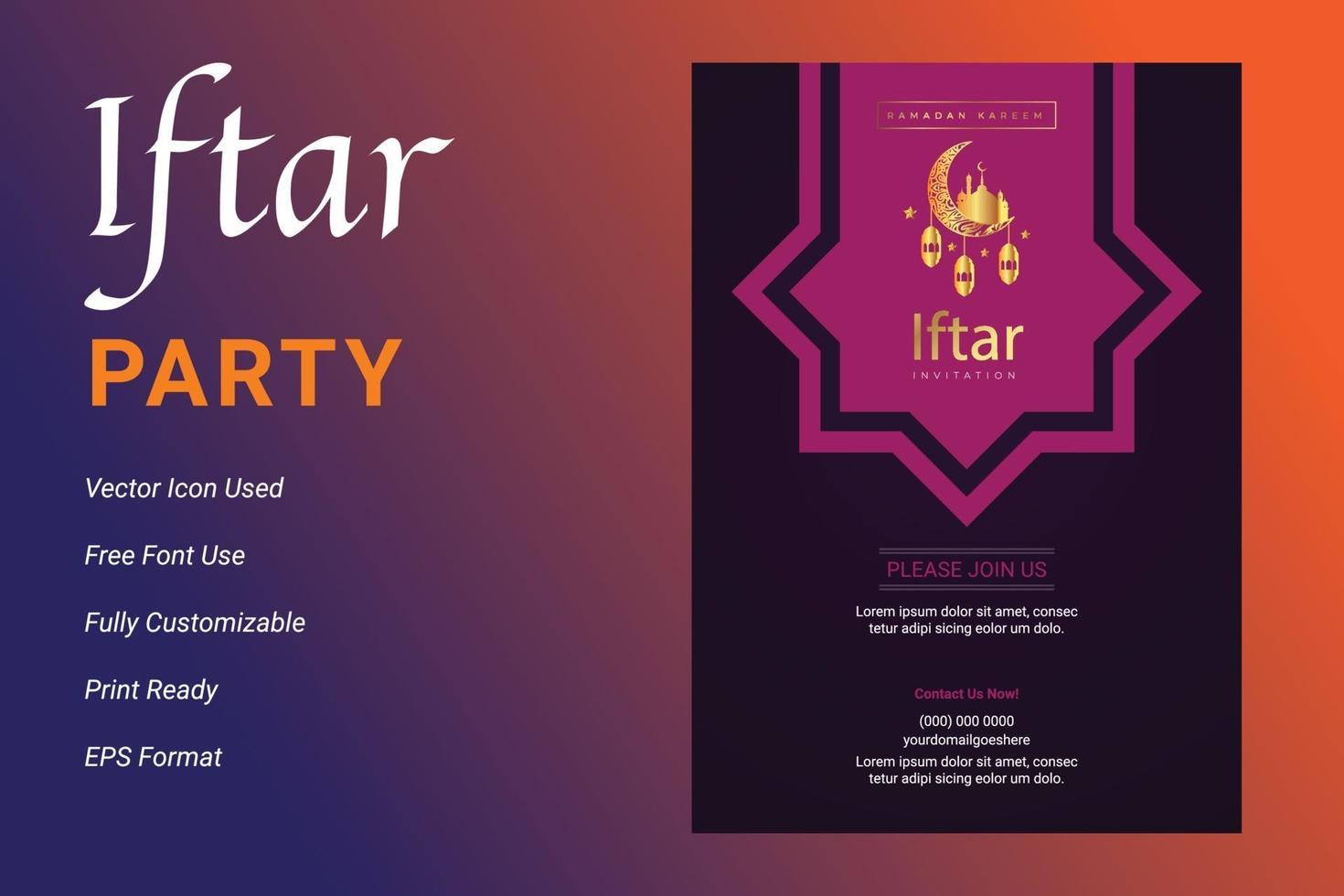 ifter party invitation flyer design. ramadan flygblad för ifter fest vektor