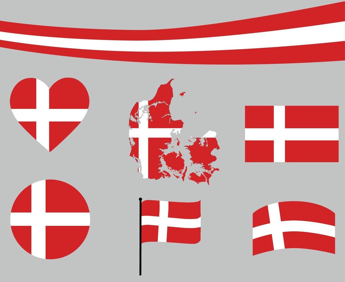 danemark flagga karta band och hjärta ikoner vektor illustration abstrakt