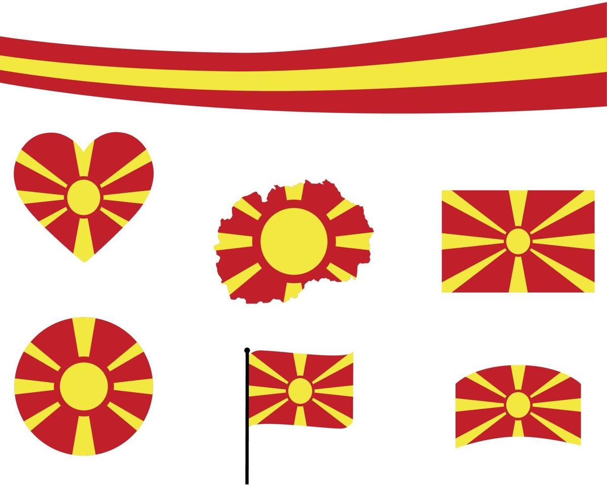 Makedoniens flagga karta band och hjärta ikoner vektor abstrakt