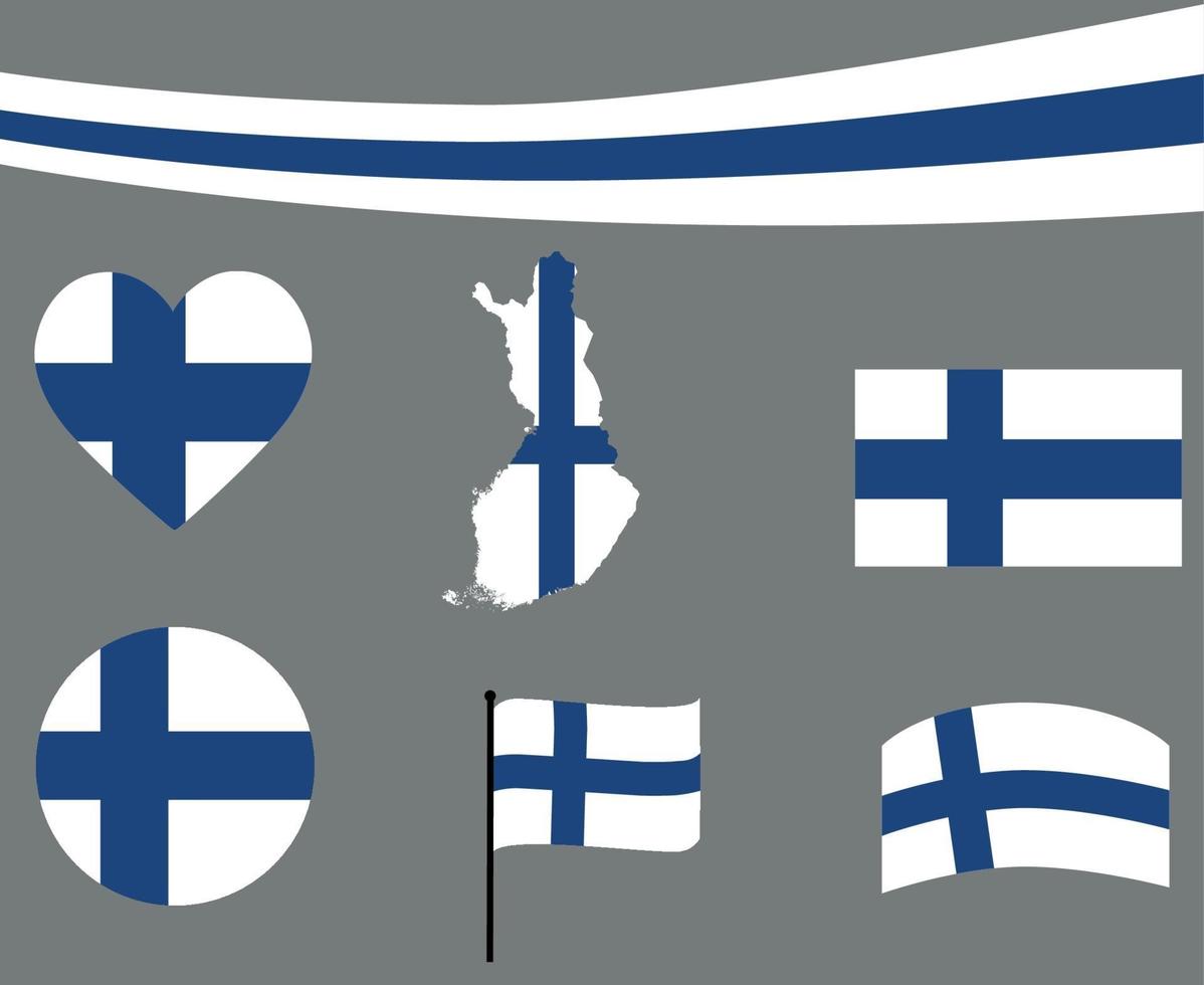 finland flagga karta band och hjärta ikoner vektor illustration abstrakt