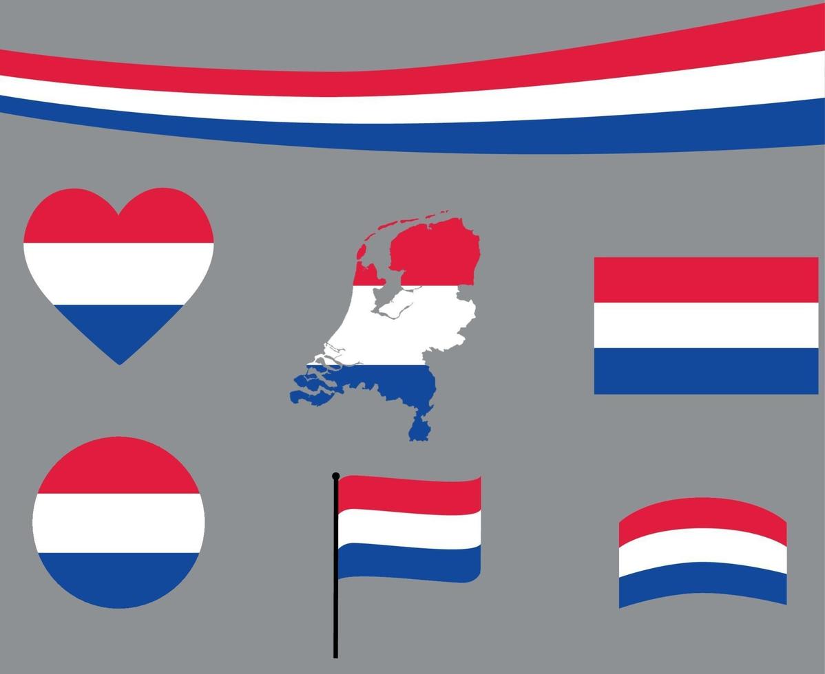 Nederländerna flagga karta band och hjärta ikoner vektorillustration vektor