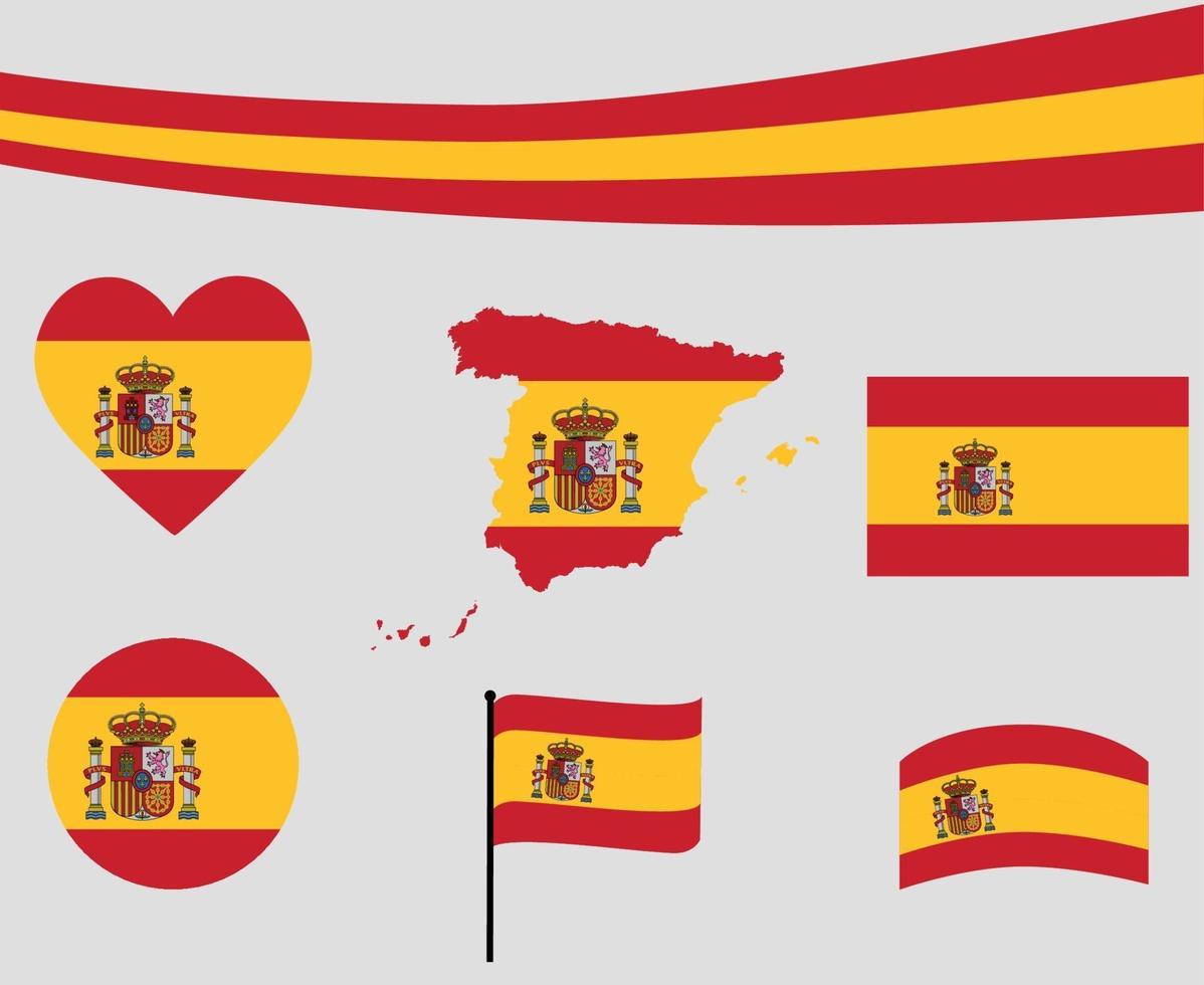 Spanien flagga karta band och hjärta ikoner vektor abstrakt design