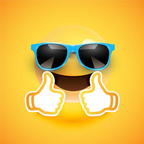 Realistischer Emoticon mit Sonnenbrille und Daumen oben, Vektorillustration vektor