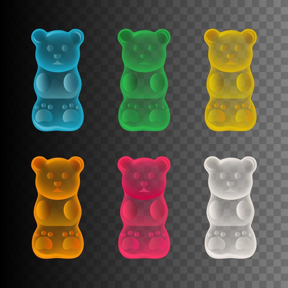 isolerade färgglada gummibjörnar vektor. transparent gummy godis vektor