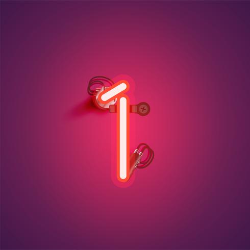 Röd realistisk neon karaktär med trådar och konsol från en fontset, vektor illustration