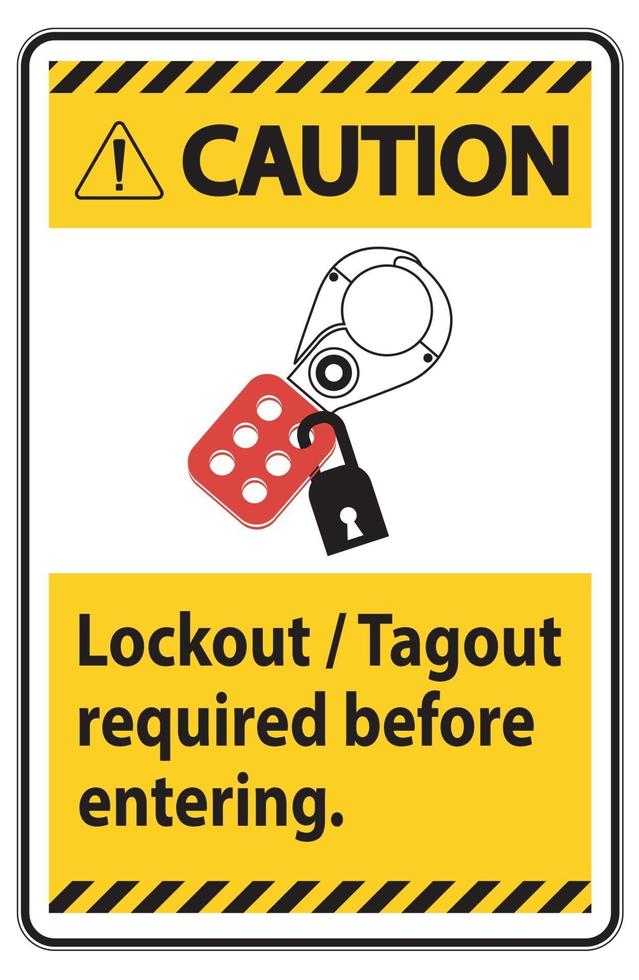varningstecken, lockout, tagout krävs innan du går in vektor