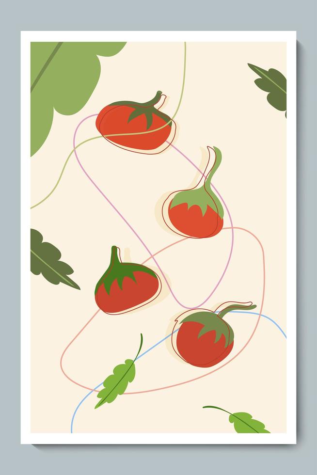 Tomaten ganzer Satz mit Linienformen, grüne Blätter. vektor