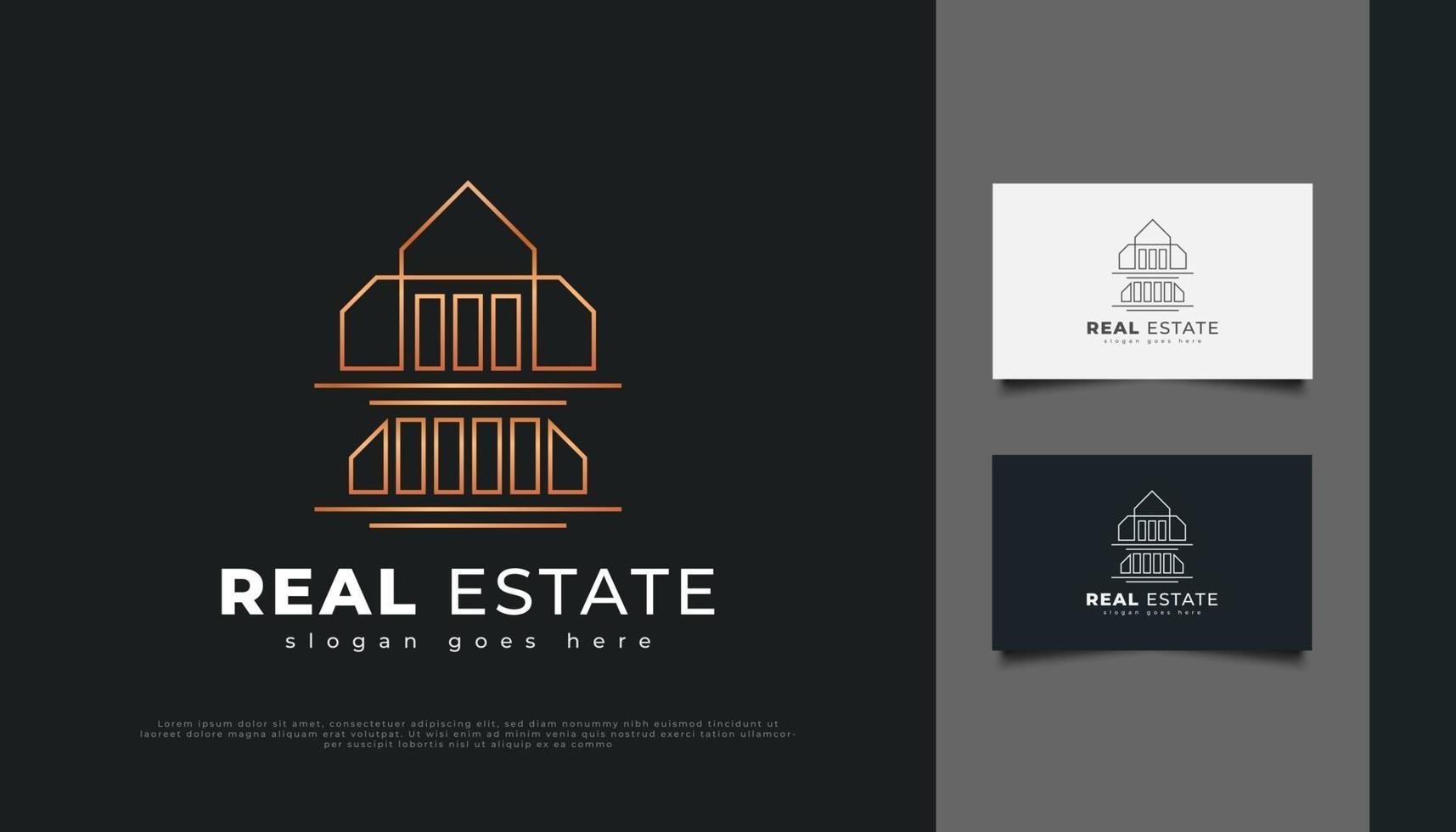 Luxus-Gold-Immobilien-Logo-Design mit linearem Konzept vektor