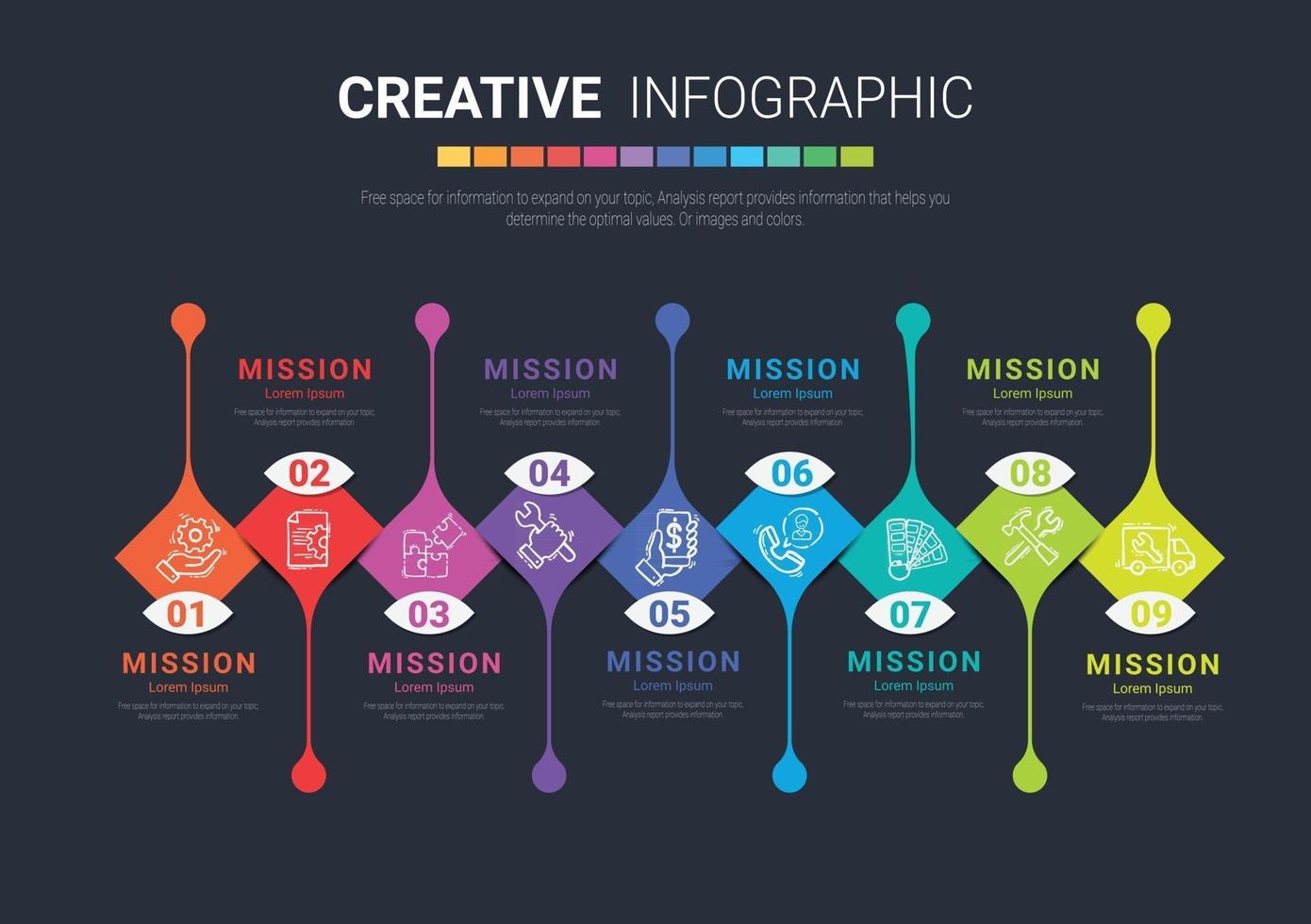 vektor infografisk design med 9 alternativ eller steg.