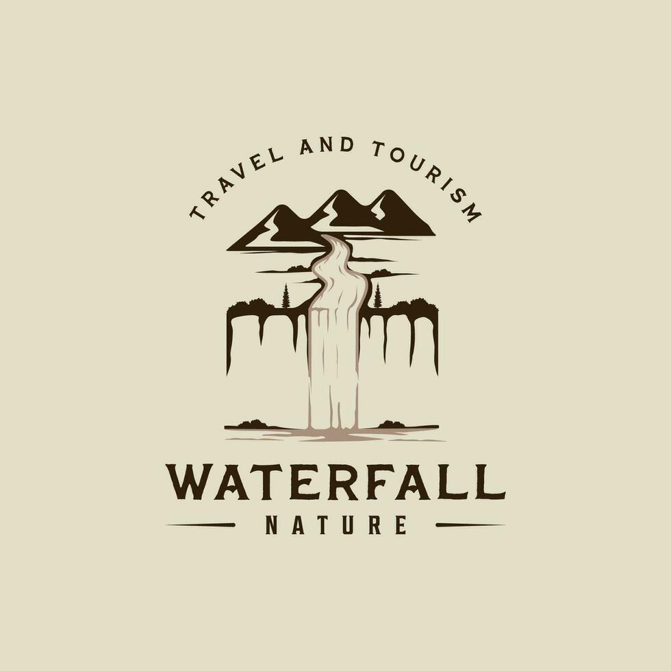 vattenfall logotyp vektor årgång illustration mall ikon grafisk design. utforska de natur tecken eller symbol för resa eller design skriva ut för skjorta med retro typografi stil begrepp