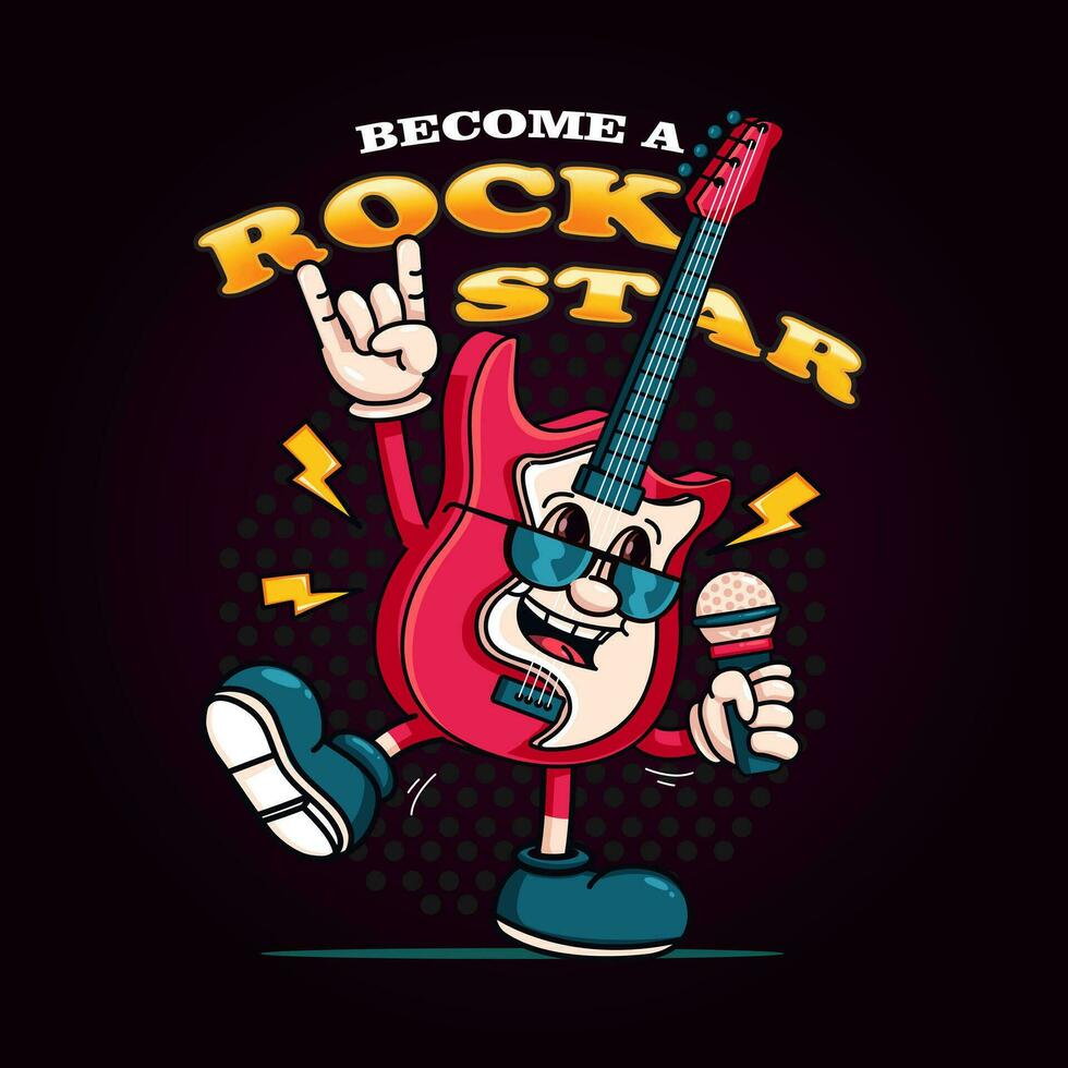elektrisk gitarr blir en sten stjärna. bra för logotyper, maskotar, t-shirts, klistermärken och posters vektor
