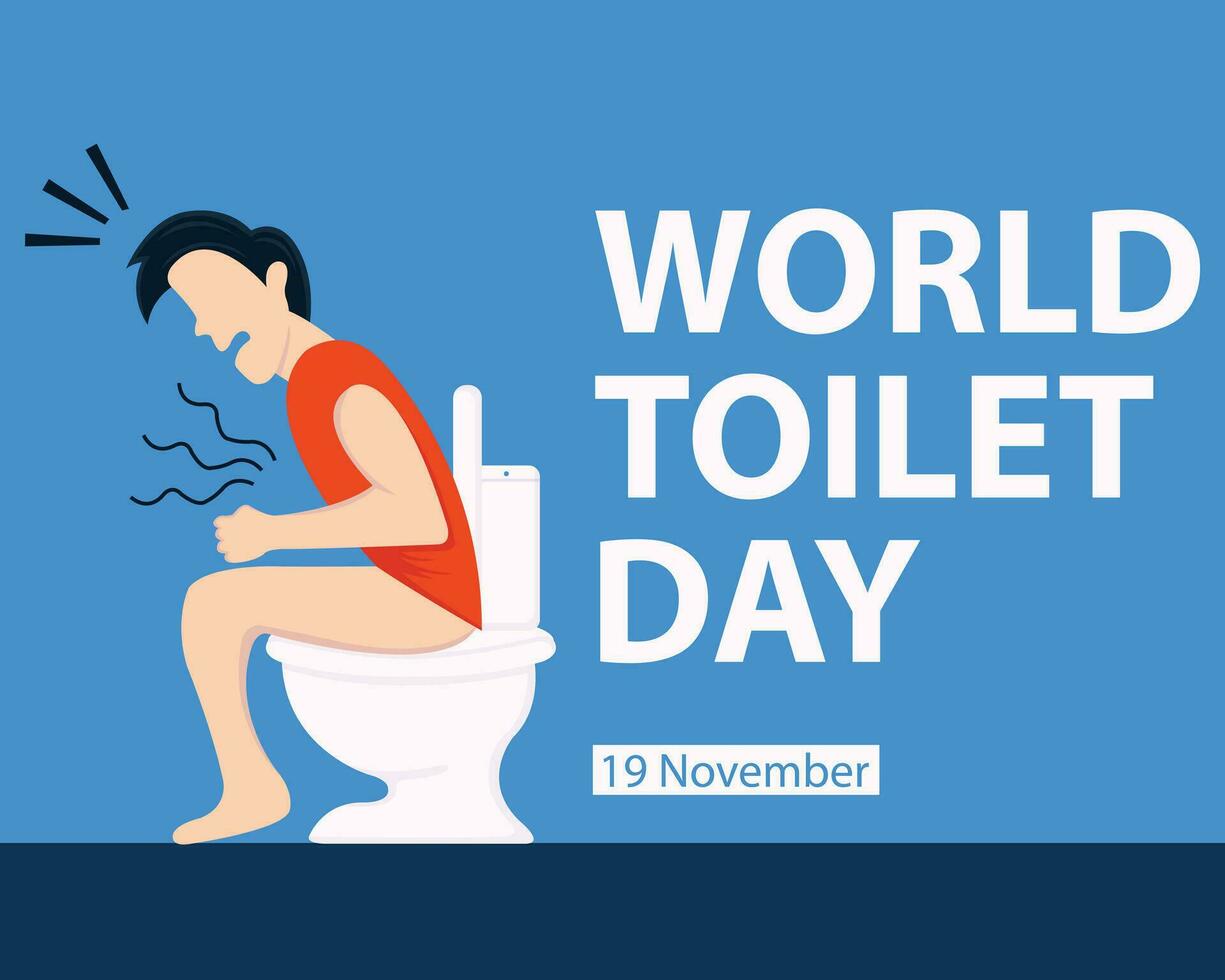illustration vektor grafisk av en man är tryckande i de toalett, perfekt för internationell dag, värld toalett dag, fira, hälsning kort, etc.