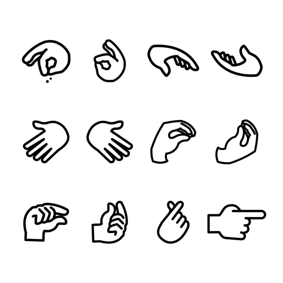 Hand Geste Linie Symbole Satz. Sammlung von Hand Gesten. Vektor Illustration