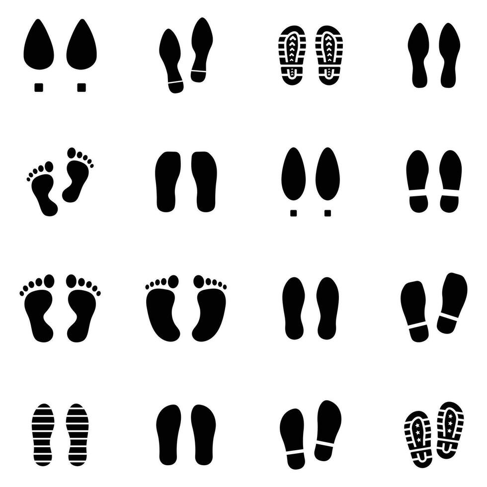 Mensch Fußabdruck einstellen Symbol Weiß Hintergrund Design. vektor