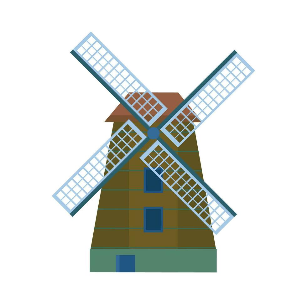 Vektor hölzern Windmühle Symbol traditionell Bauernhof Gebäude zum Mahlen Weizen Körner zu Mehl