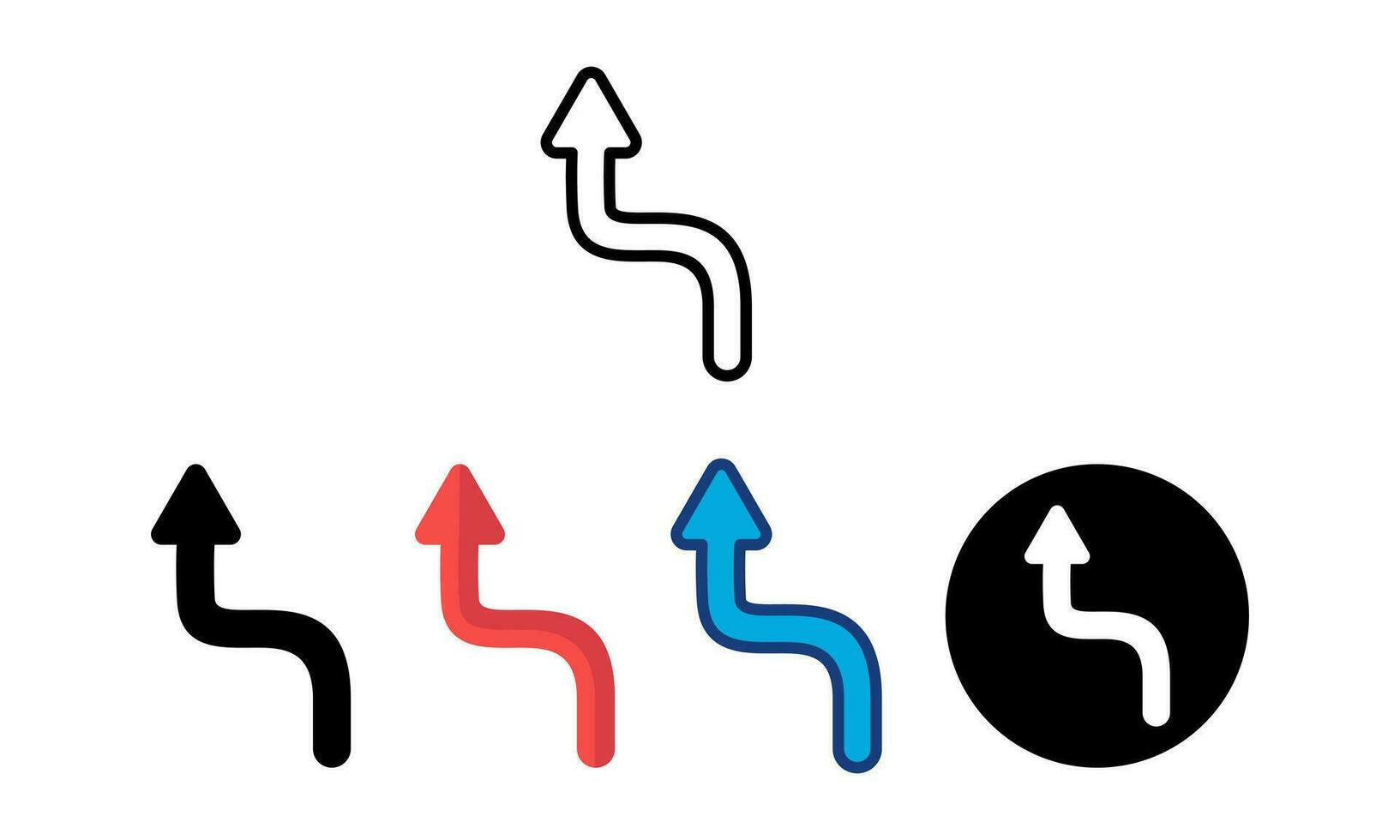 Wende richtig Pfeil, mischen Richtig, scharf Kurve mit verschiedene Stile isoliert Weiß Hintergrund vektor