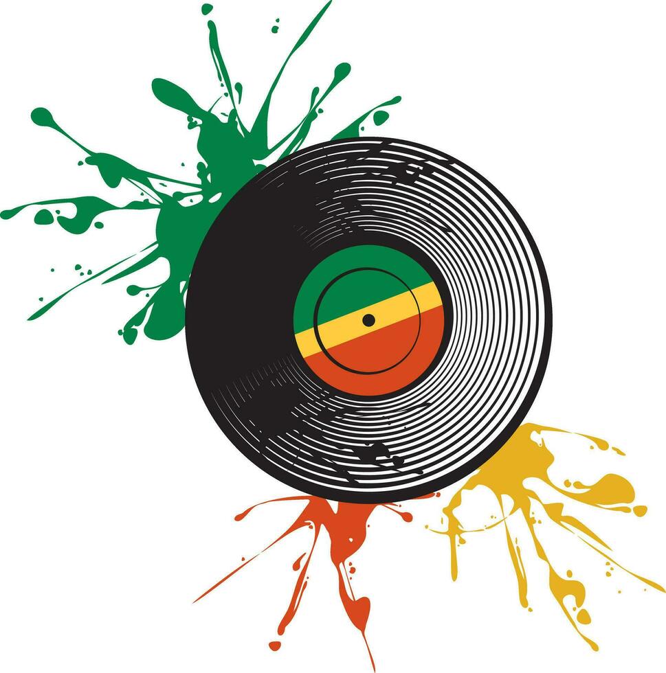 vinyl spela in med reggae färger. rasta design. rastafari illustration. vektor illustration.
