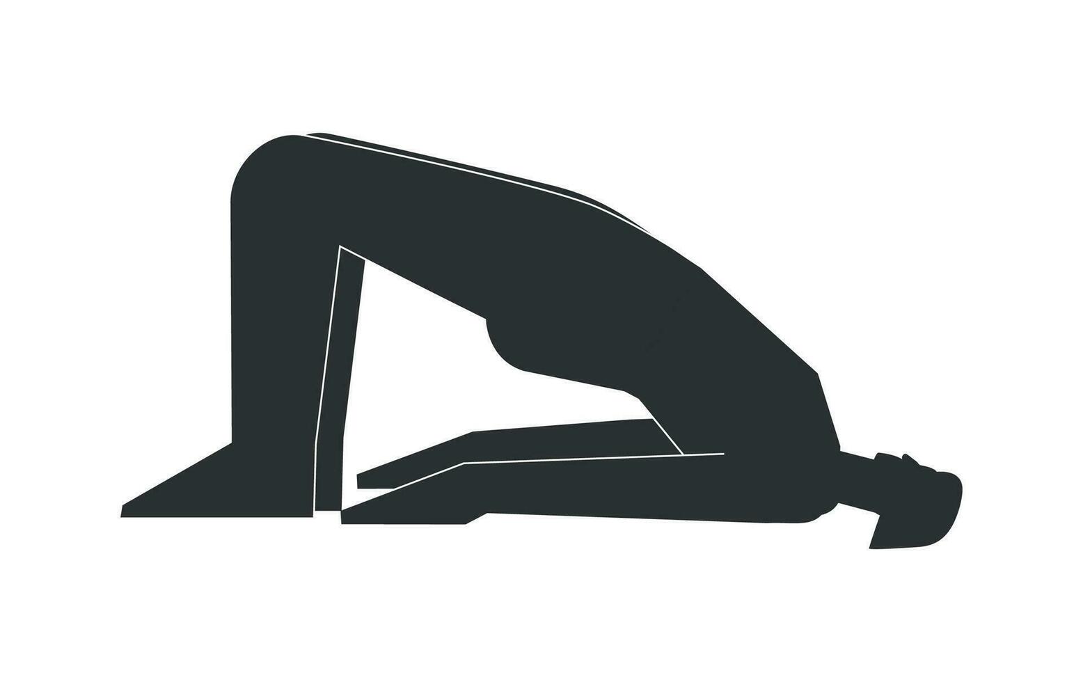 Vektor isoliert Illustration mit eben schwarz Silhouette von weiblich Person tun Feinheit. sportlich Frau lernt Yoga Haltung - - Brücke Pose. sportlich Übung - - setu bandha Sarvangasana