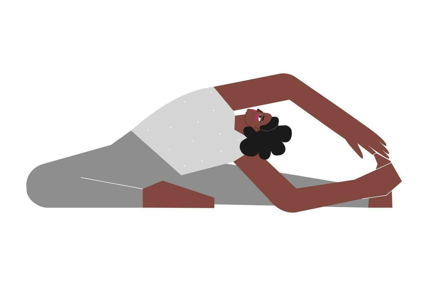 vektor isolerat illustration med platt kvinna karaktär. sportigt afrikansk amerikan kvinna lär sittande hållning parivrtta januari sirsasana på yoga klass. kondition övning - kretsade huvud till knä utgör