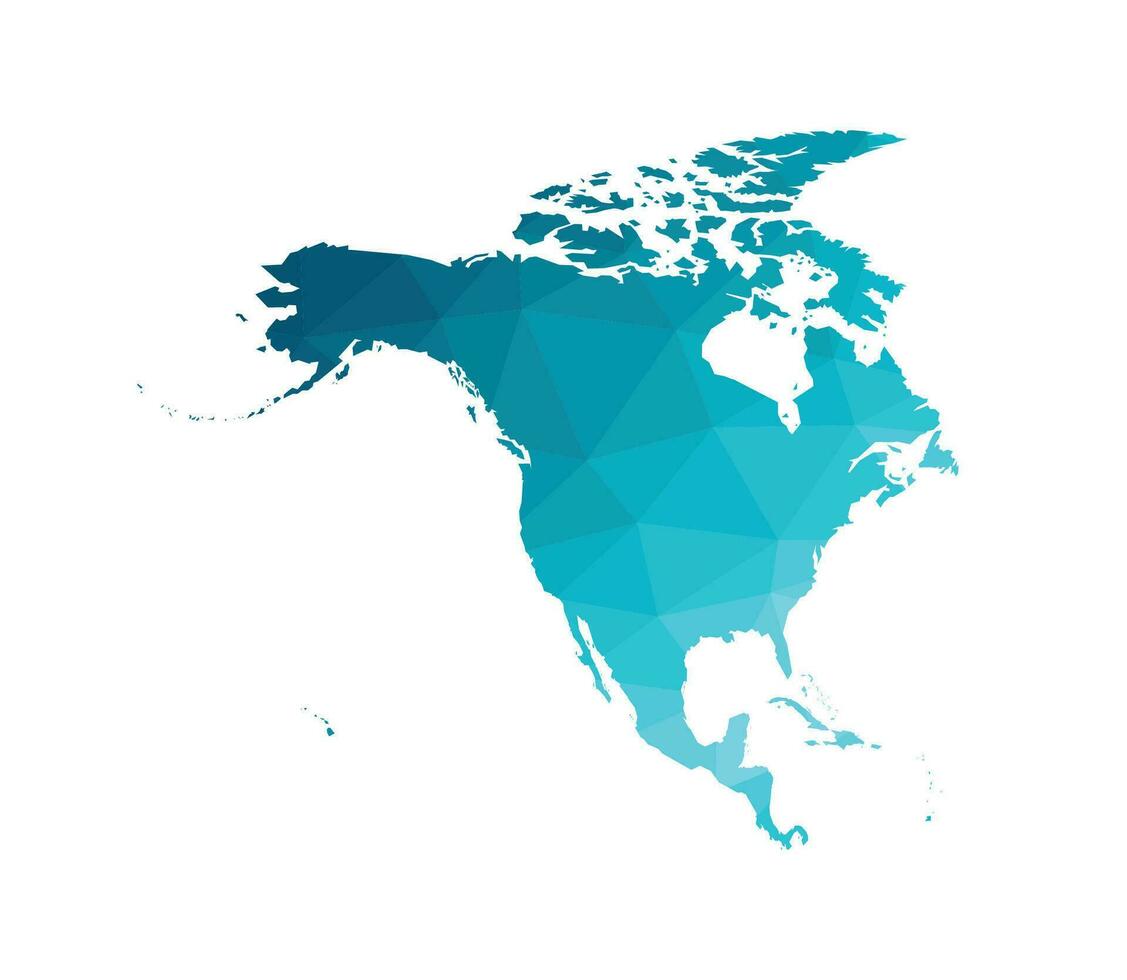 vektor modern illustration med förenklad Karta av norr och central Amerika kontinent. blå lutning färger, låg poly triangel- silhuetter, vit bakgrund