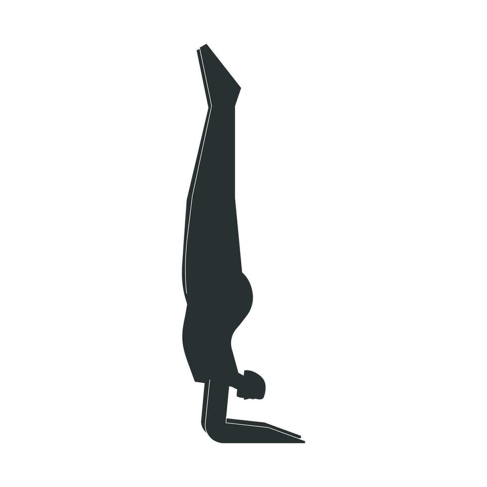 vektor isolerat illustration med platt svart silhuett av kvinna karaktär. sportigt kvinna lär yoga hållning. kondition övning - underarm stå utgör. minimalistisk design på vit bakgrund