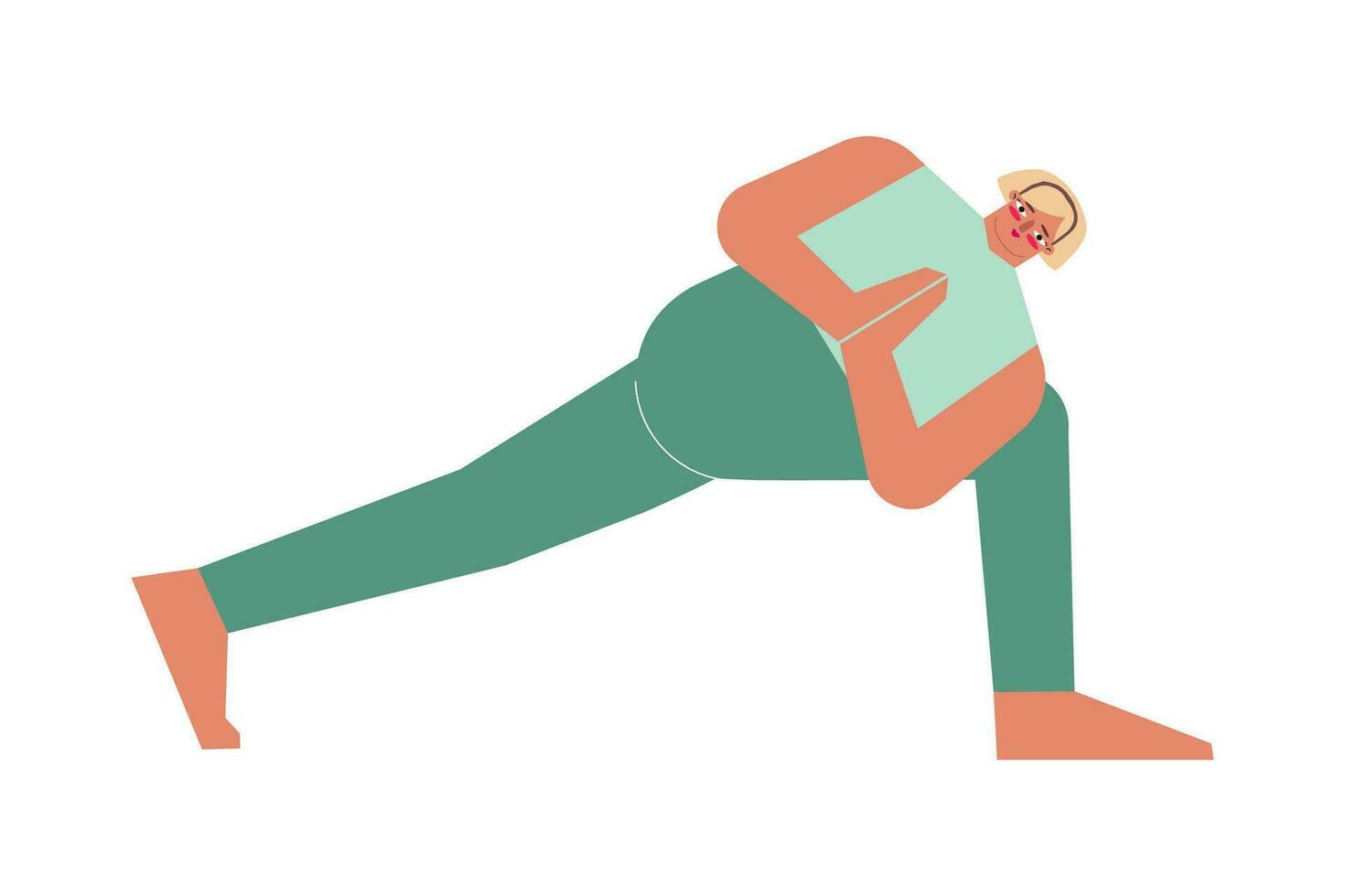 vektor isolerat illustration med platt kvinna karaktär. sportigt kvinna lär förstärkning hållning parivrtta parsvakonasana på yoga klass. kondition övning - kretsade sida vinkel utgör