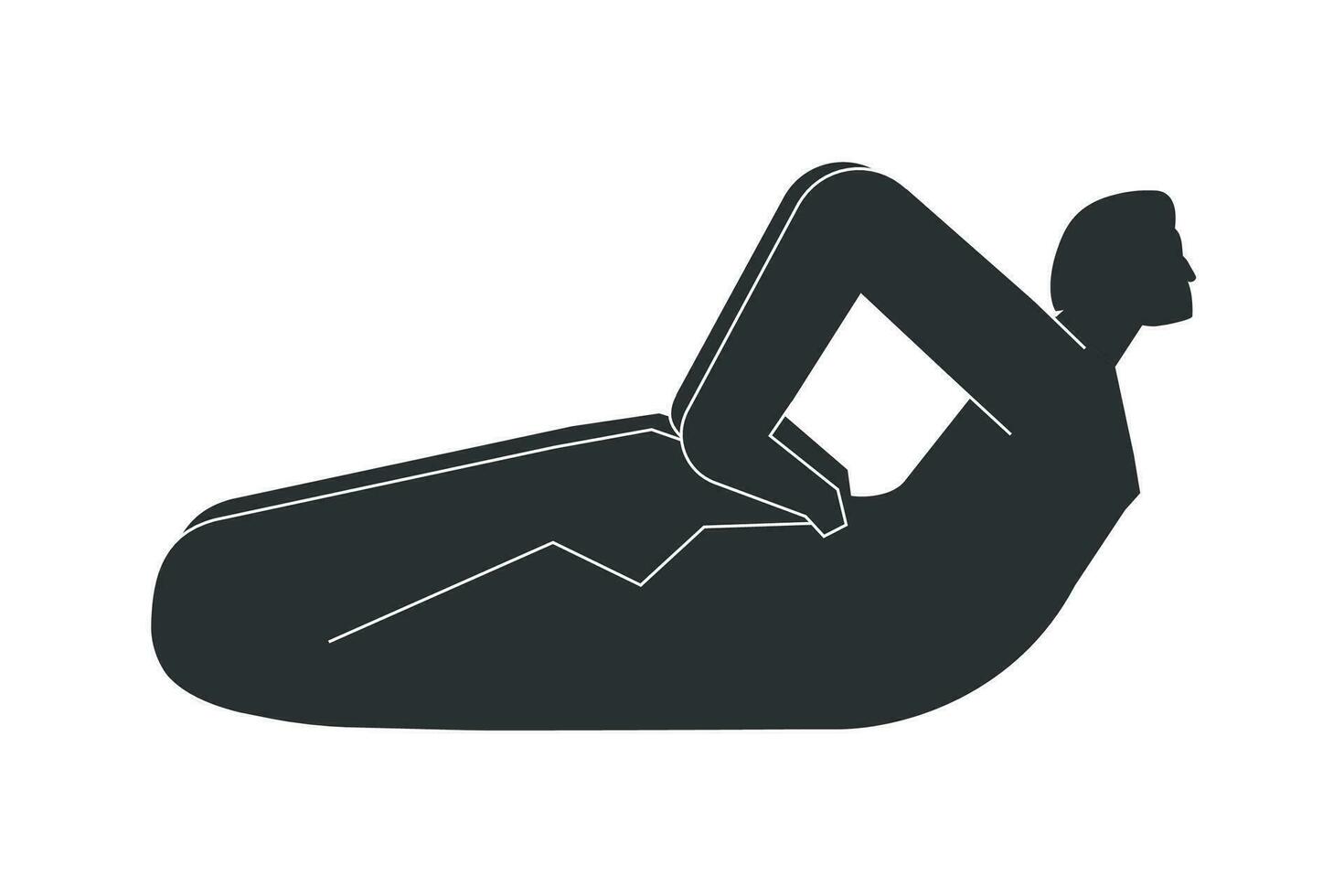Vektor isoliert Illustration mit eben schwarz Silhouette von weiblich Charakter. sportlich Frau lernt Yoga Haltung Frosch Pose. Fitness Übung - - Bhekasana. minimalistisch Linolschnitt