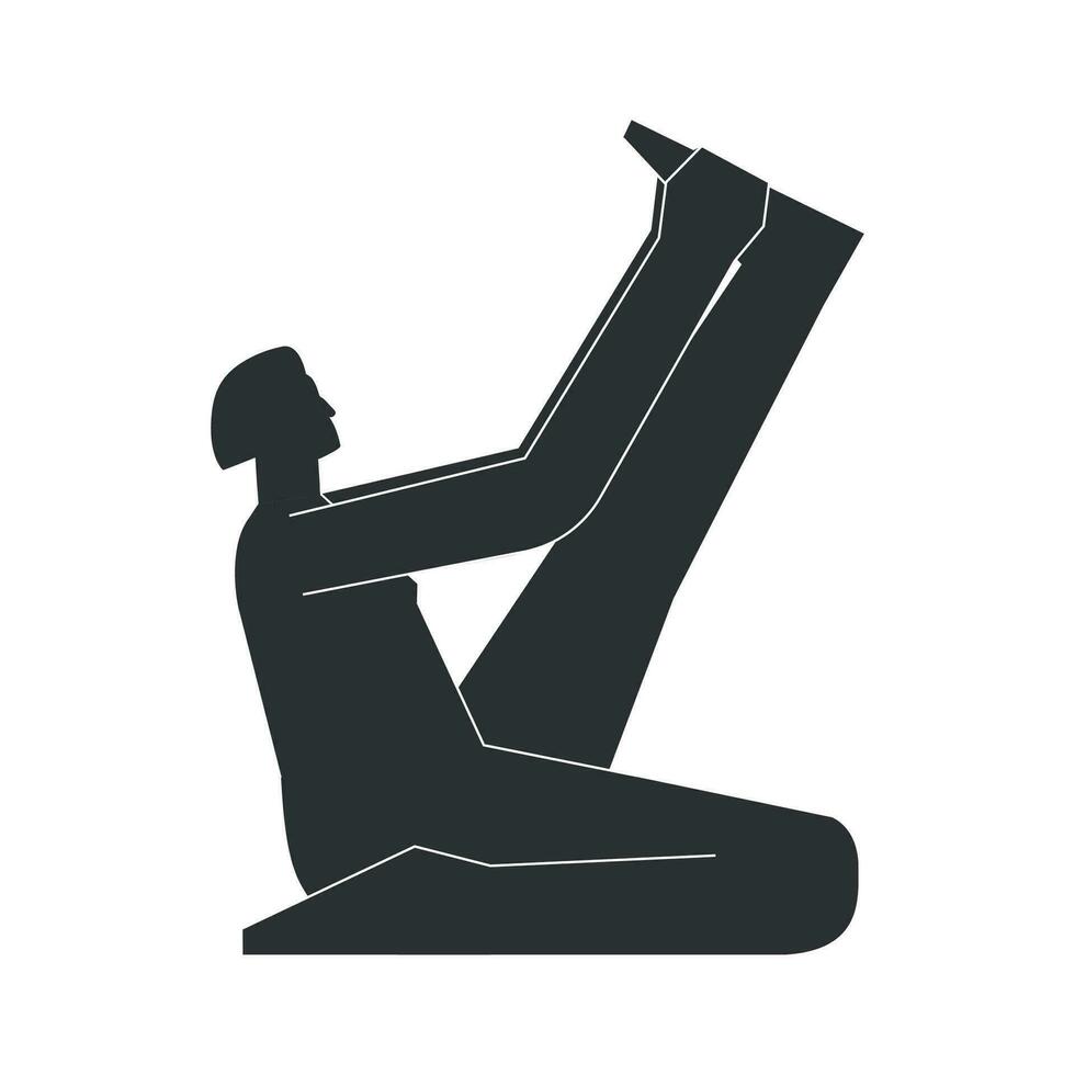vektor isolerat illustration med platt svart silhuett av kvinna karaktär. sportigt kvinna lär yoga hållning krounchasana. kondition övning - häger utgör. minimalistisk design