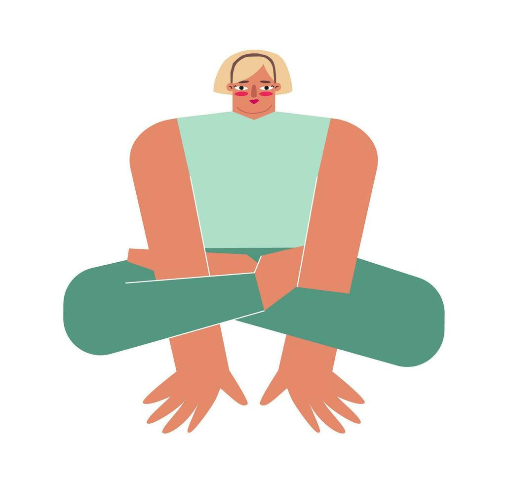 vektor isolerat illustration med platt kvinna blond karaktär. stark vuxen ung kvinna lär balansering hållning och gör ungtupp utgör på yoga klass. sportigt övning - kukkutasana