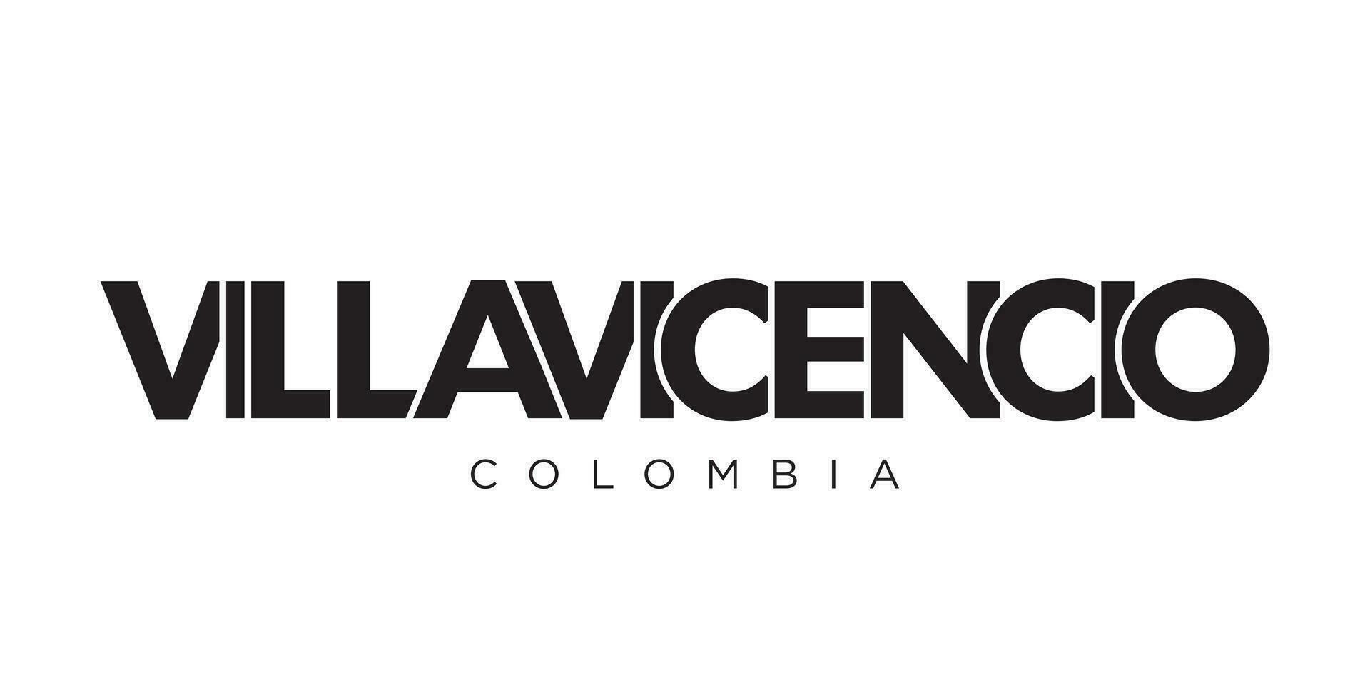 villavicencio im das Kolumbien Emblem. das Design Eigenschaften ein geometrisch Stil, Vektor Illustration mit Fett gedruckt Typografie im ein modern Schriftart. das Grafik Slogan Beschriftung.