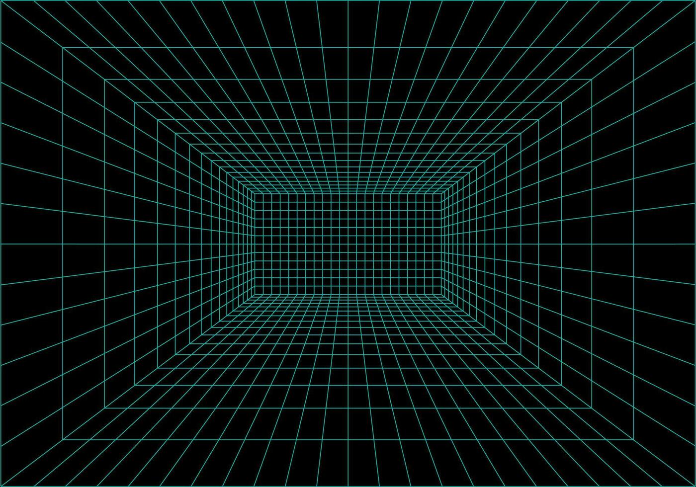 inuti av virtuell verklighet. interiör perspektiv rutnät. trådmodell av digital data. vektor