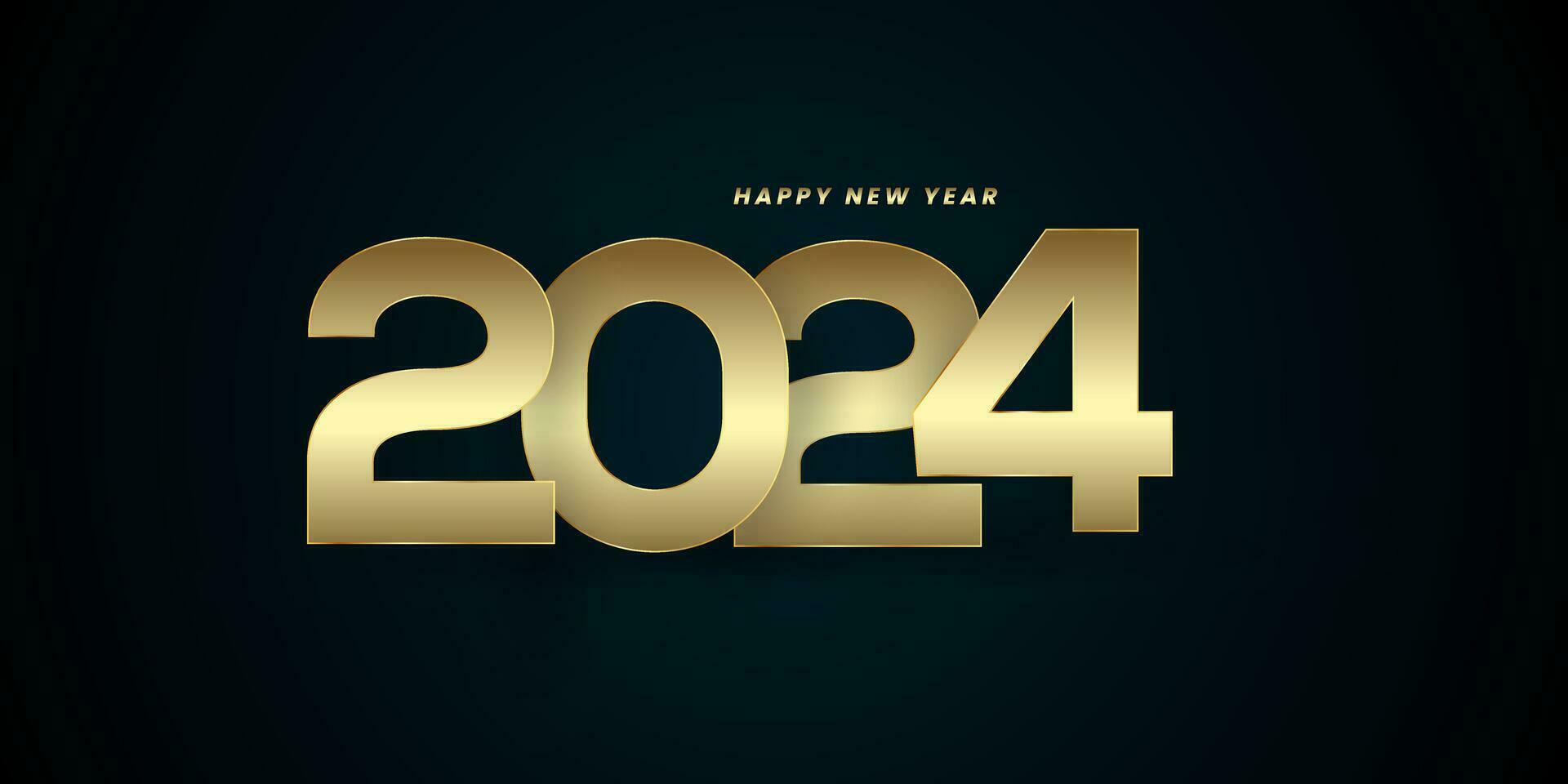 Lycklig ny år 2024 på mörk bakgrund, med skön fyrverkeri, 2024 ny år fira baner, Semester hälsning kort design. vektor illustration