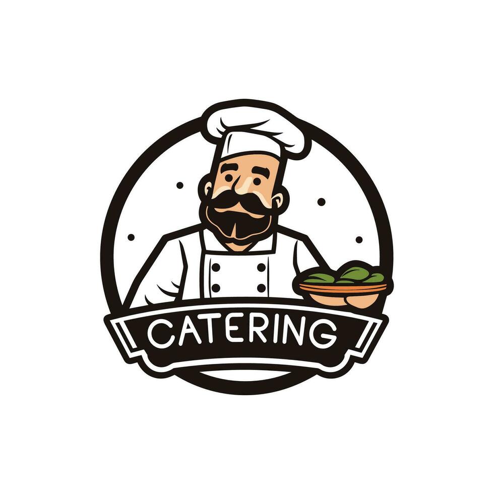 catering vektor logotyp design med kock karaktär ikon