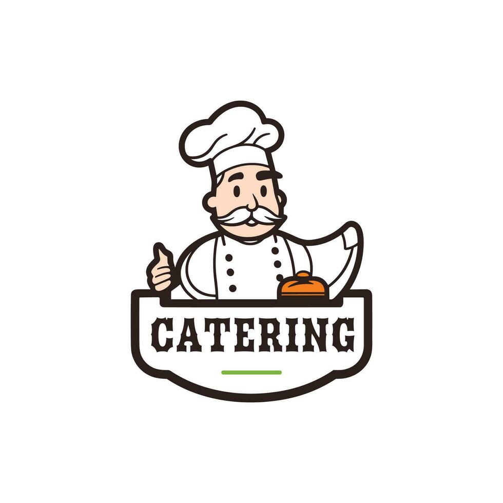 catering vektor logotyp design med kock karaktär ikon